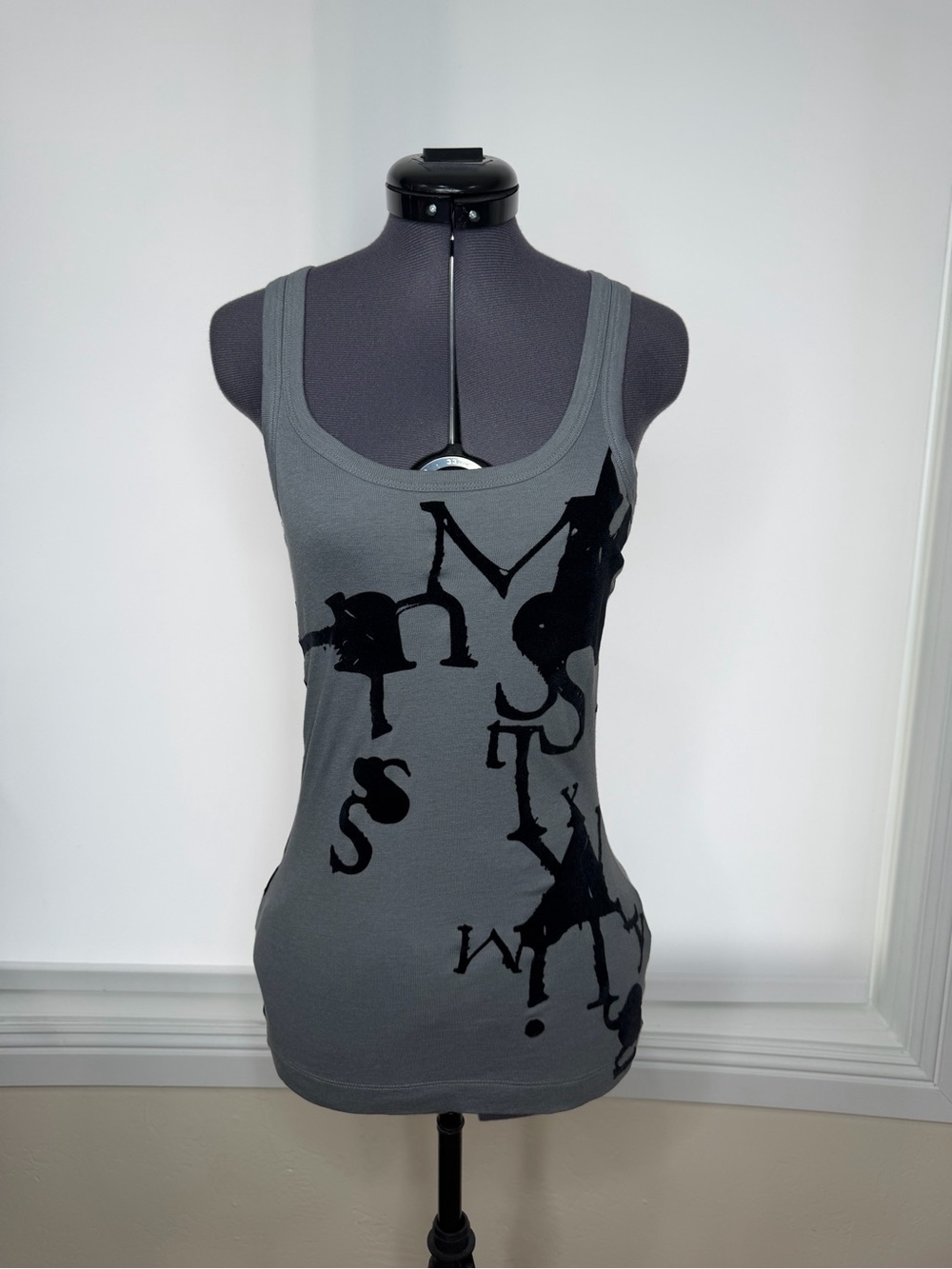 Miss Sixty Gray Tank Top with Black Graphic